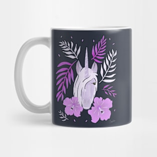 Unicorn and Hibiscus Pink Blue Floral Pattern Mug